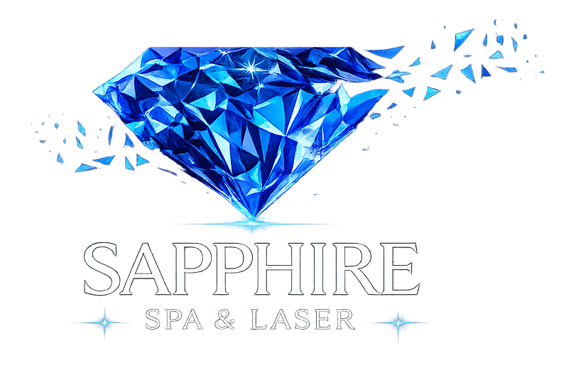 Blue geometric diamond logo for Sapphire Spa and Laser